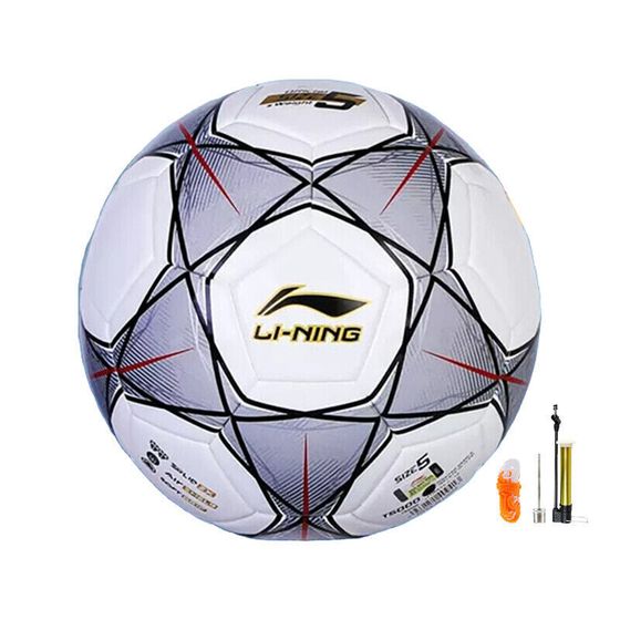 LiNing Size 4 Soccer TPU Machine Stitched Soccer Ball Unisex White/Black/Gray