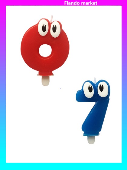 !09 Набор свечей в торт &quot;Глазки&quot; 2 штуки: &quot;Цифра 0 &quot; красная+&quot;Цифра 7&quot; синяя