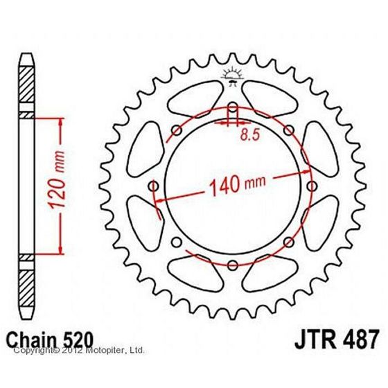 Звезда ведомая, JT sprockets R487-43, цепь 520, 43 зубья