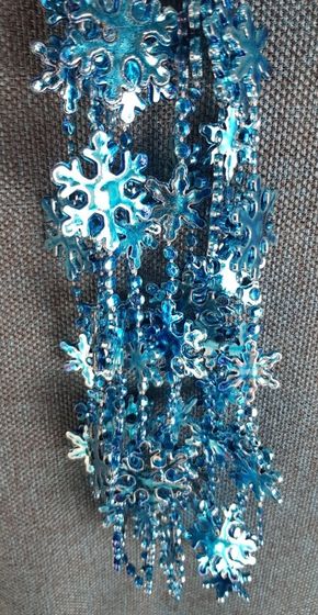 !09 НАБОР 3 ШТУКИ - ЕЛОЧНОЕ УКРАШЕНИЕ MARKO FERENZO - БУСЫ &quot;СНЕЖИНКИ&quot; 2,7 М., ЦВЕТ БИРЮЗА