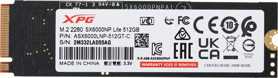 Накопитель SSD 512Gb ADATA PCI-E 3.0 x4 M.2 2280 ASX6000LNP-512GT-C XPG SX6000 Lite