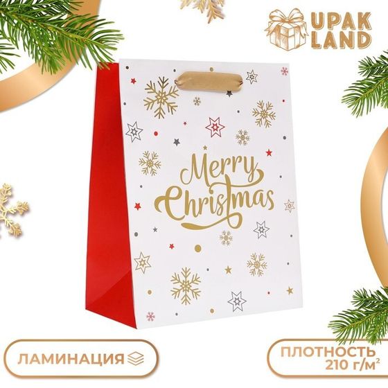 Пакет подарочный, ламинированный, «С Рождеством!»,18×23×10 см.