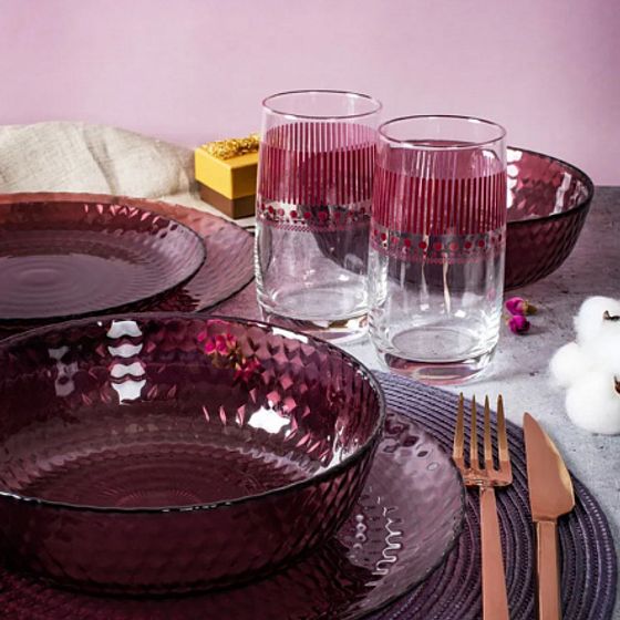 Набор столовый ИДИЛЛИЯ ЛИЛАК 16пр со стаканами ЛИНИИ ЛИЛАК 330мл