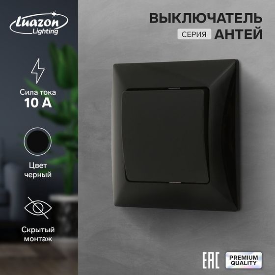 Выключатель Luazon Lighting &quot;Антей&quot;, 10 А, 1 клавиша, скрытый, черный