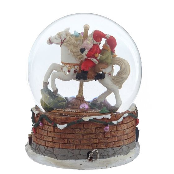 Фигурка декоративная &quot;Дед Мороз на лошадке&quot; в стекл шаре (ключ,муз), D 14 см, L15 W16 H18,5 см
