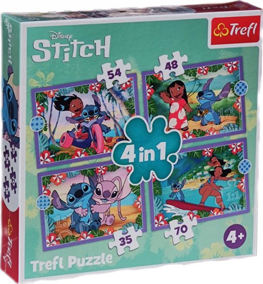 Trefl PUZZLE 4w1 Szalony dzień Lilo_Stitch 34633