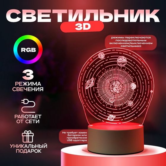 Светильник 3D ночник RISALUX «Космос», LED RGB, от сети, 9.5×13×17.5 см