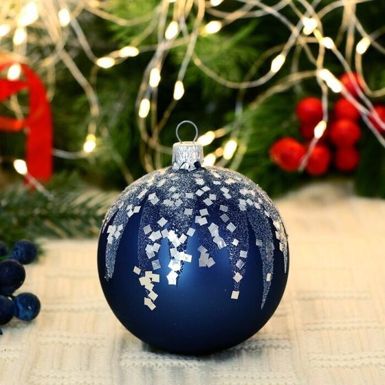 !09 Новогодний Шар 8 см, &quot;Звездное небо &quot; цвет синий стекло в п/у
