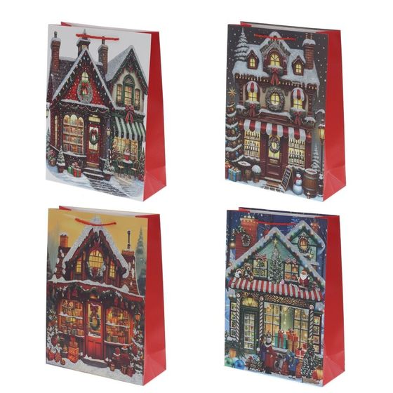 Пакет подарочный (бумага 210г/м2, блок 12шт), L30 W12 H41 см, 4в.