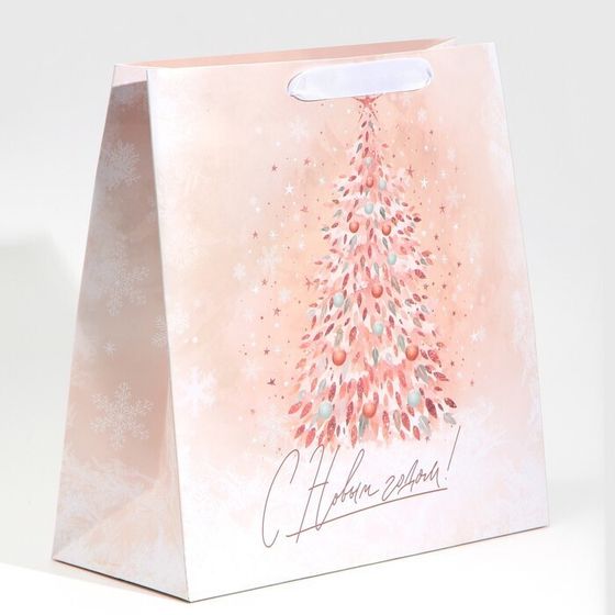 !09 Пакет (набор 2 штуки) подарочный новогодний ламинированный квадратный «Pink», 30 х 30 х 12 см.