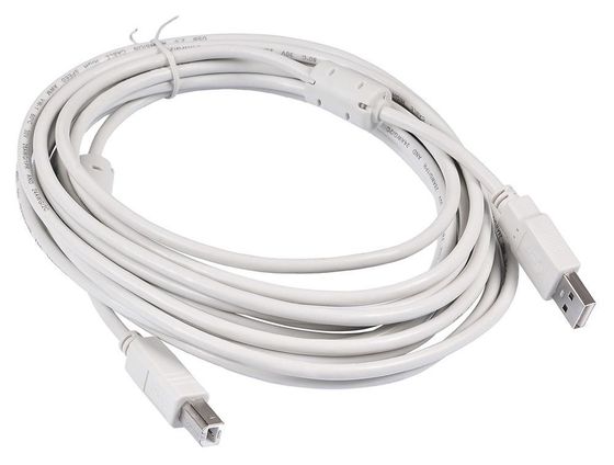 Кабель Buro USB 2.0 A(m) - B(m) 5м феррит. кольца белый (USB2.0-AM/BM-5M-MG)