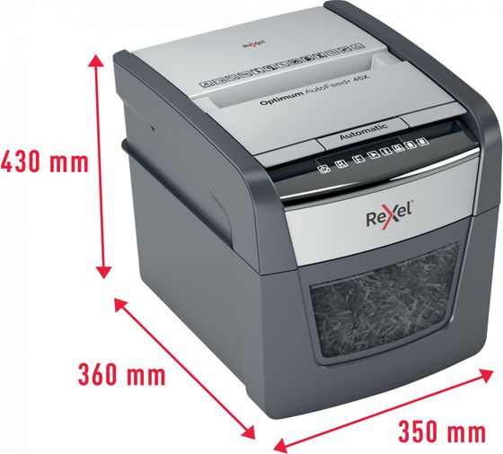 Шредер Rexel Optimum AutoFeed 45X черный с автоподачей (секр.P-4) фрагменты 45лист. 20лтр. скрепки скобы пл.карты