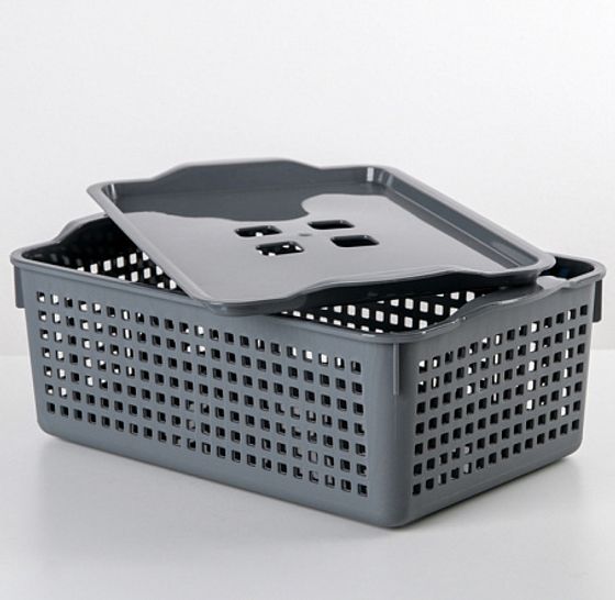Корзинка ЛОФТ 3.8л 295х185х105мм с крышкой серая