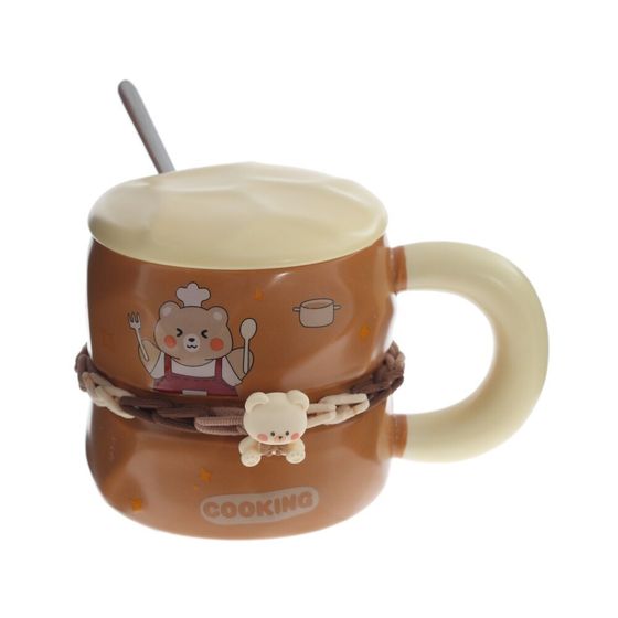 Кружка с крышкой и ложкой, L8,8 W8,8 H8,5 см, дизайн микс