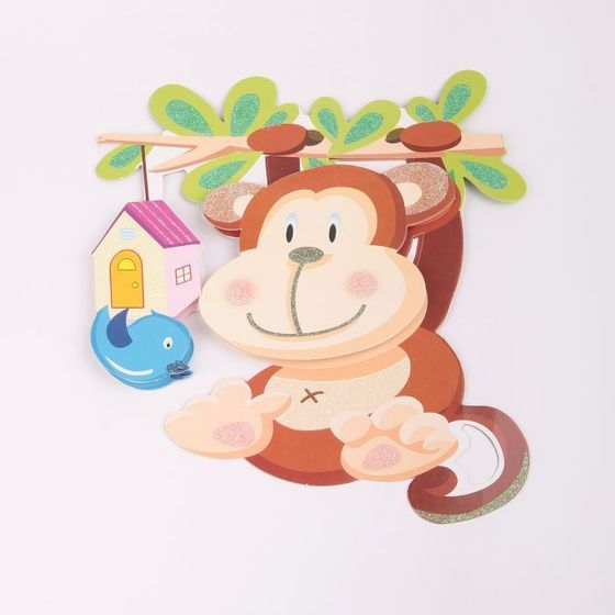 !09 Набор из 4-х декоративных наклеек "Дикие животные": Наклейка декоративная самоклеющаяся, 35,5 х 25 см., дизайн БЕГЕМОТ+ОБЕЗЬЯНА+МИШКА+БАБОЧКА