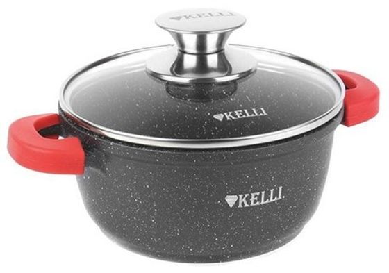 Кастрюля Kelli KL-4092-16 1,5л стек.кр, силикон. ручки черный