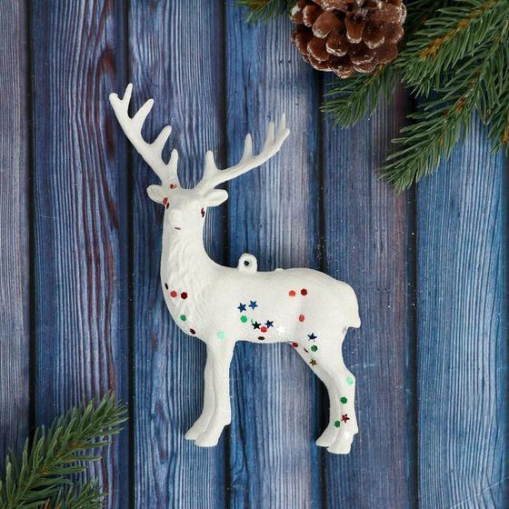 !09 Набор елочных украшений (набор 4 штуки) "Звездные олени", 7x13 см, цвет белый