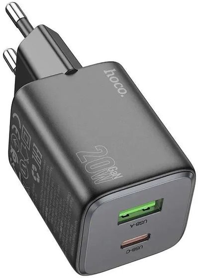 Сетевое З/У Hoco N41 Almighty 1хType-C+1xUSB 20Вт 5-12В 1.5А/1.67А/2А/2.22А/3А PD/QC/FCP/AFC черный