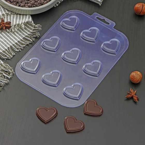 Форма для шоколада и конфет «9 сердечек», 3,6×3,3×0,6 см, цвет прозрачный