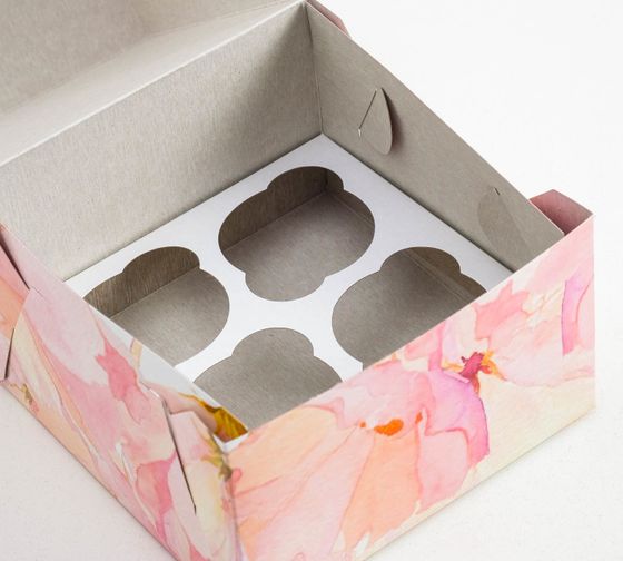 !09 Коробка (набор 3 штуки) на 4 капкейка &quot;Цветы&quot;, без окна, 16 х 16 х 10 см.