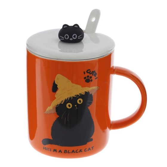 Кружка с крышкой и ложкой, L8,3 W9,4 H10,2 см, дизайн микс