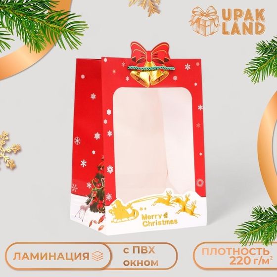 Пакет подарочный новогодний с окном &quot;Рождественский звон&quot;, тиснение, 30 х 20 х 16 см.