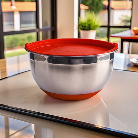 Миска стальная с крышкой MIX 24x12.5см 4.2л красная