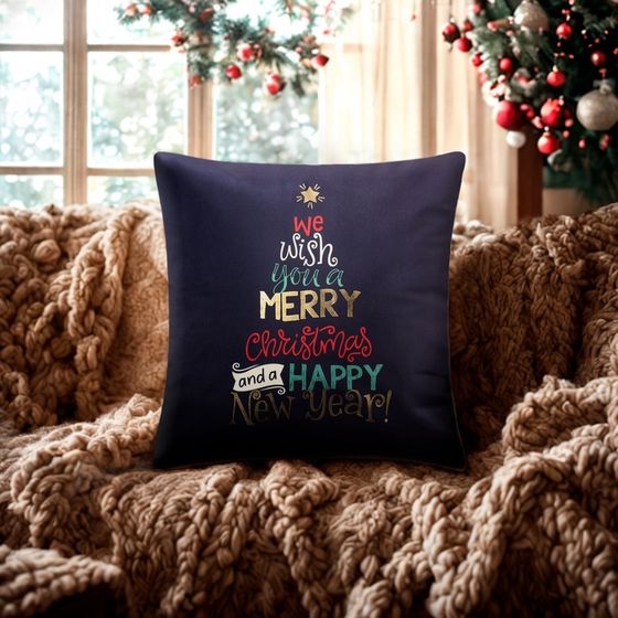 Чехол на подушку Этель &quot;We wish you a Merry Christmas&quot;, 40*40 см, 100% полиэстер, велюр