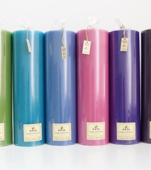 !09 Свеча цветная парафиновая &quot;Цилиндр&quot; 7x7x16 cм. цвет голубой