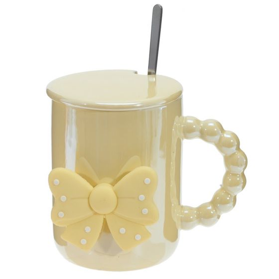 Кружка с крышкой и ложкой, 380 мл, L11,5 W9 H11 см, цвет микс