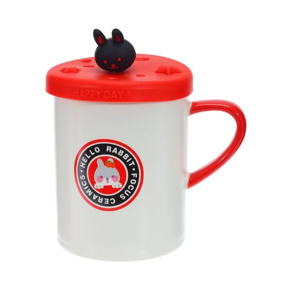 Кружка с крышкой, 400 мл, L12 W8,5 H14,5 см, дизайн микс