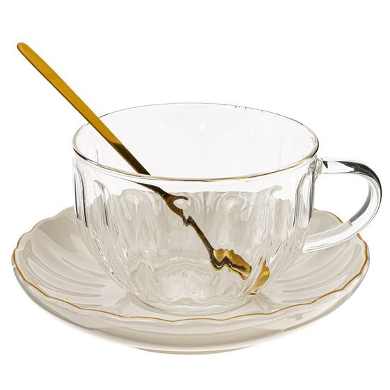 Кружка с блюдцем и ложкой 300 мл, L15 W15 H6,5 см, дизайн микс
