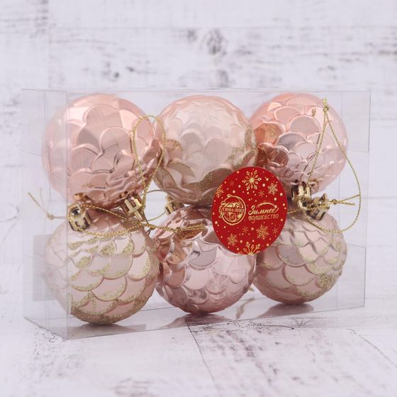 !09 Набор елочных шаров (набор 6 штук) &quot;Шишечки&quot; пластик d-6 см. цвет золотой