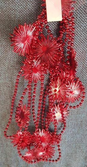 !09 НАБОР 2 ШТУКИ - ЕЛОЧНОЕ УКРАШЕНИЕ - БУСЫ "СНЕЖИНКИ" 2,7 М., ЦВЕТ КРАСНЫЙ