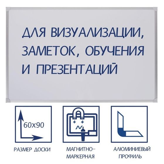 Доска магнитно-маркерная 60х90 см, Calligrata СТАНДАРТ, в алюминиевой рамке, с полочкой