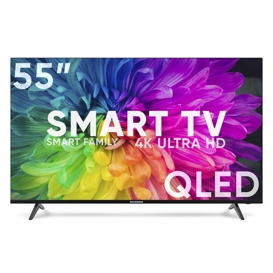 Телевизор Soundmax SM-QLED55T2SU, 55&quot;, 3840x2160, DVB/T2/C/S2,HDMI 2,USB 2, SmartTV, чёрный