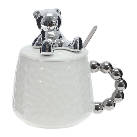 Кружка с крышкой и ложкой, 400 мл, L14 W10 H14 см, цвет микс