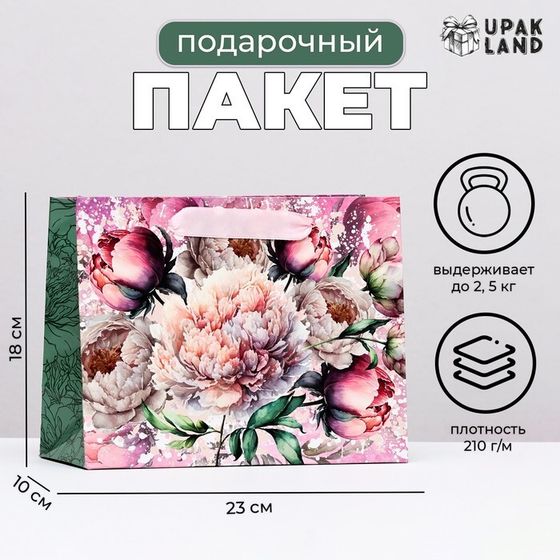 Пакет ламинированный горизонтальный «Прекрасные пионы», 23×18×10 см