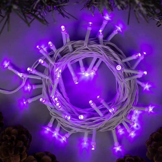 Гирлянда «Нить» 5 м, IP20, белая нить, 50 LED, 8 режимов, 220 В, свечение фиолетовое