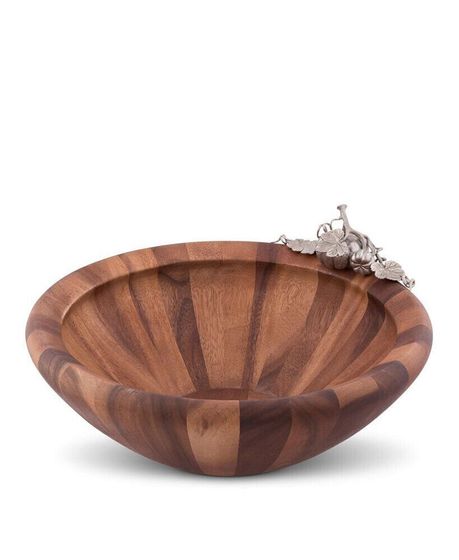 Acacia Wood &quot;Harvest&quot; Serving, Salad, Fruit Bowl with Solid Pewter Accents