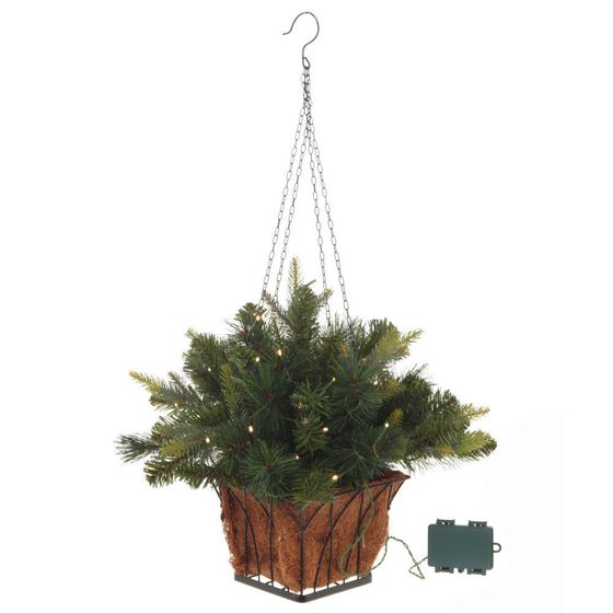 Кашпо хвойное с подсветкой, 35 LEDламп, 92ветки, L49 W49 H73 см, (3хАА н/п)