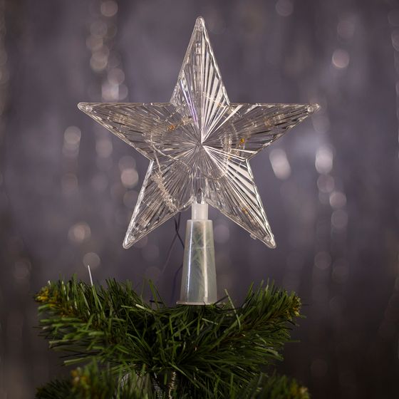 !09 Светодиодная верхушка на ёлку «Звезда прозрачная» 15 см, 10 LED, провод 2 метра, 220 В, свечение RG/RB