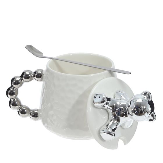 Кружка с крышкой и ложкой, 400 мл, L14 W10 H14 см, цвет микс