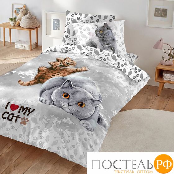 5756/1 КПБ 1,5сп SL I Love my CAT нав(1) 50*70 сатин