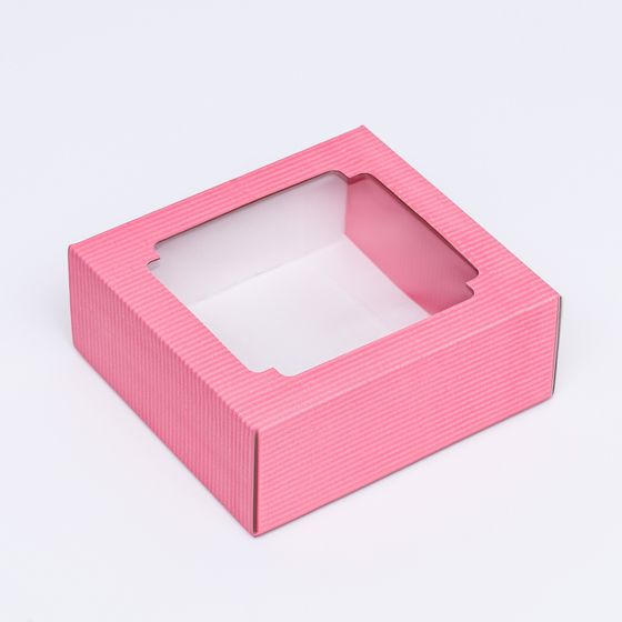 !Коробка подарочная 2 штуки крышка-дно, с окном 14,5 х 14,5 х 6 см цвет розовый