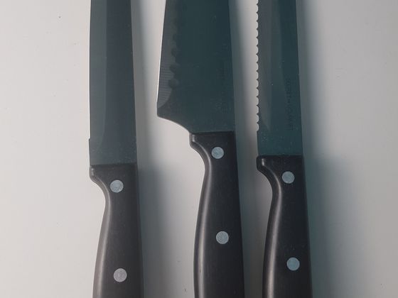 !09 НАБОР НОЖЕЙ 3 ШТУКИ - Сантоку нож 17 см.+Нож для хлеба 20 см.+Нож для нарезки 20 см.