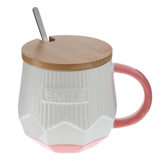 Кружка с крышкой и ложкой, L8,2 W8,2 H9 см, цвет микс