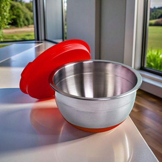 Миска стальная с крышкой MIX 16х9.5см 1.4л красная