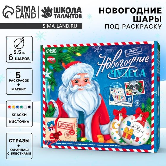 Ёлочные шары под раскраску на новый год «Чудеса», 6 шт, краски, набор для творчества