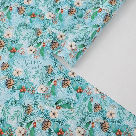 !09 Упаковочная бумага 4 листа на новый год «Зимняя», 70 х 100 см, глянцевая